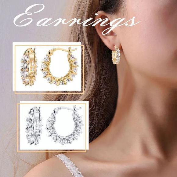 💎020💎 New 925 Sterling Silver Plated Round Diamond Hoop Earrings - Picture 3 of 13